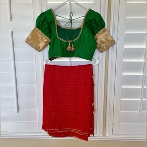 Self print gold checks zari light weight red color Indian georgette saree